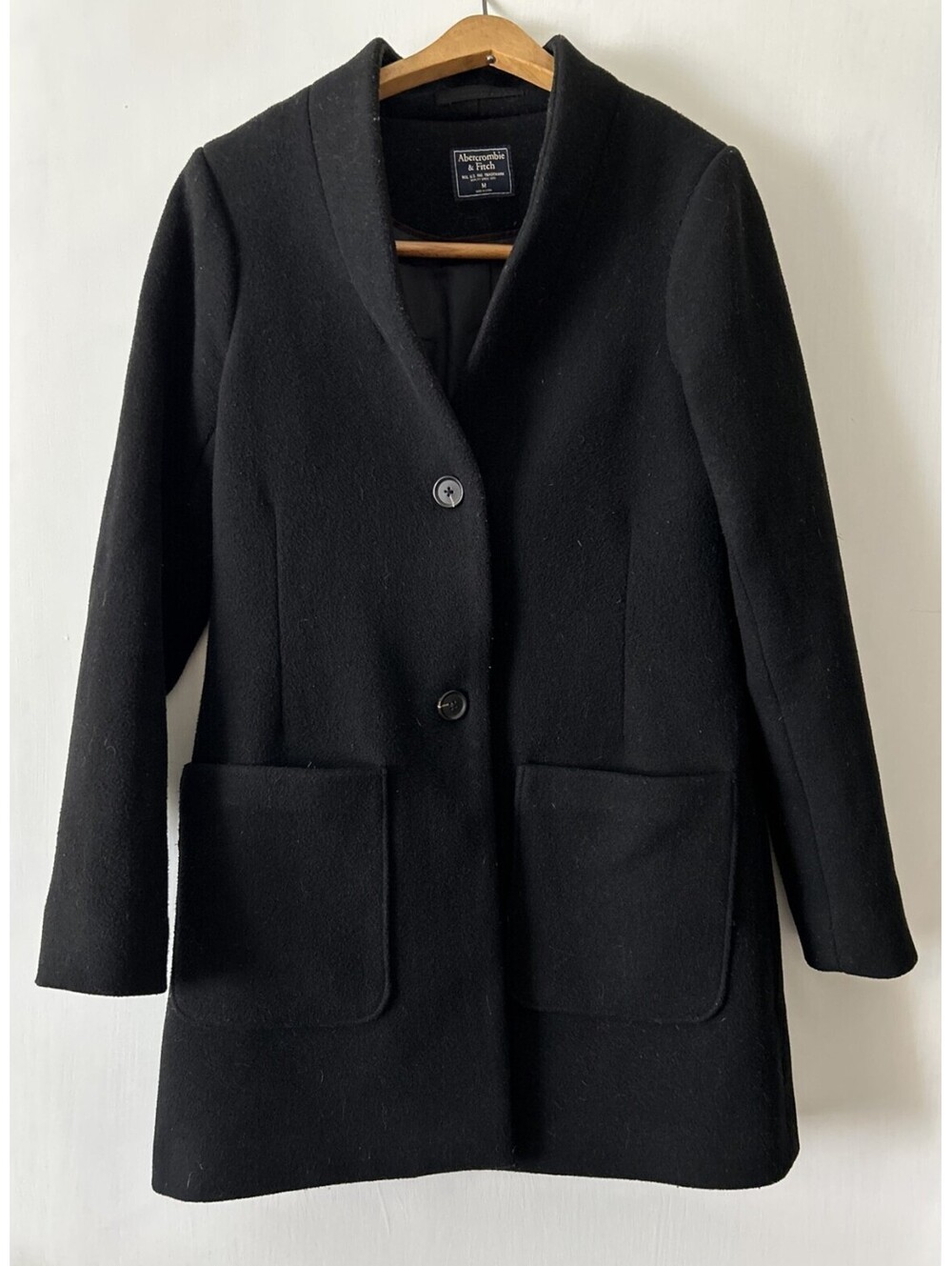 Abercrombie & Fitch Womens M Coat Black Wool Blend Jacket 2 Buttons Y2K